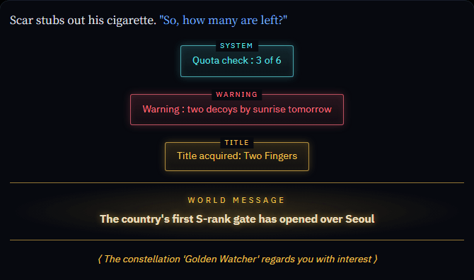 SYSTEM, WARNING, TITLE, WORLD MESSAGE 상자